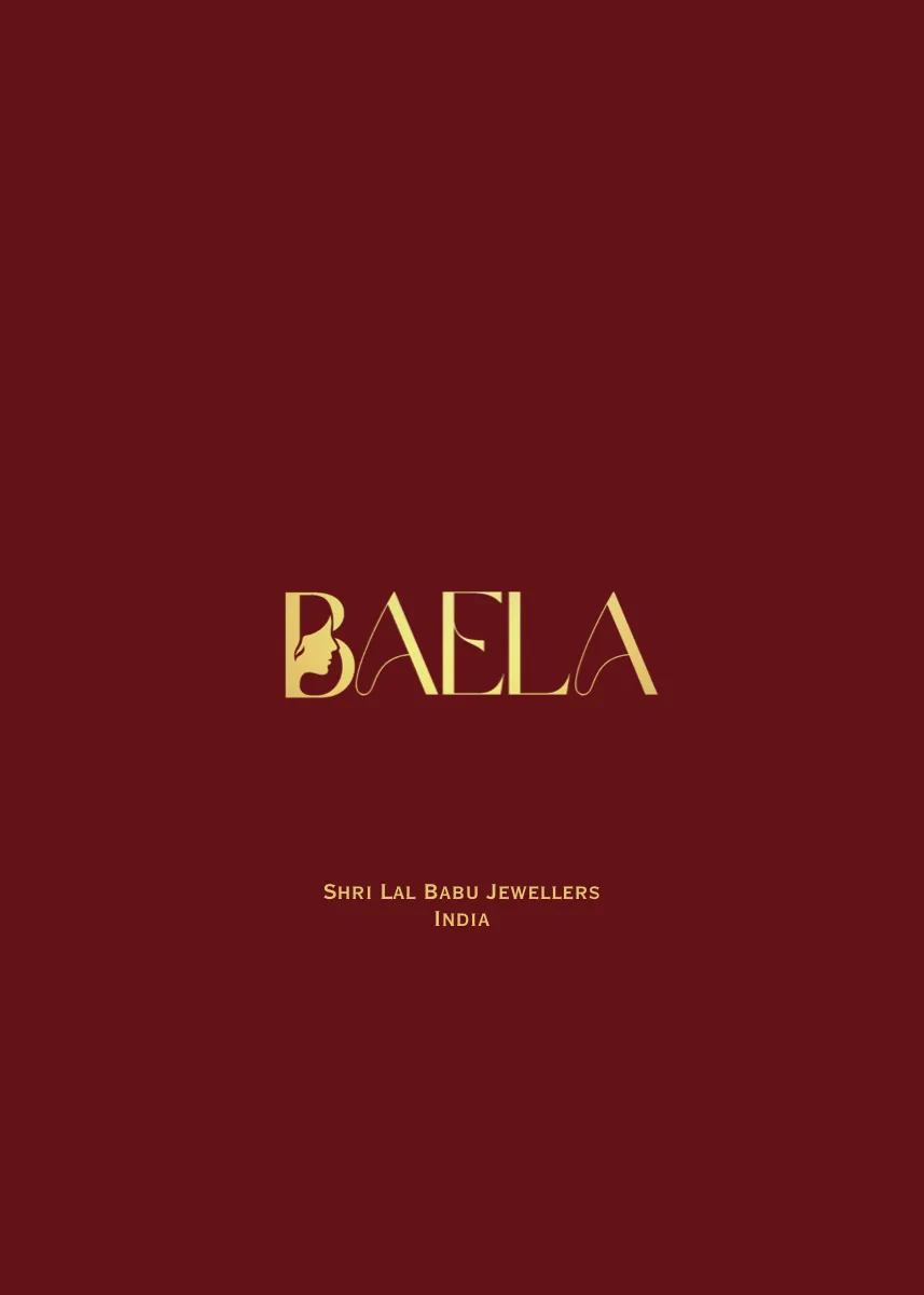 The Baela packet: the wordmark in gold on deep red, with Shri Lal Babu Jewellers, India set beneath it.