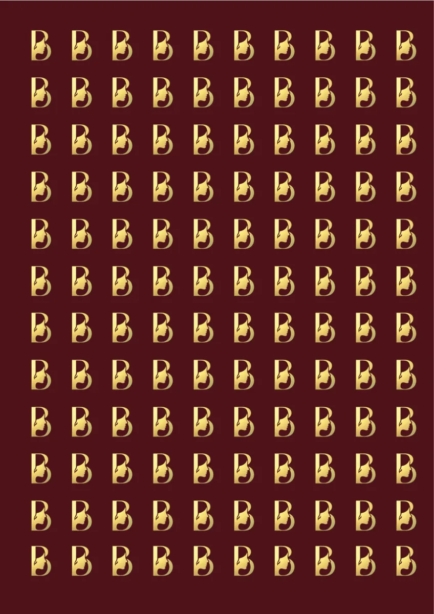 The butter paper, the Baela monogram tiled in gold across deep red.